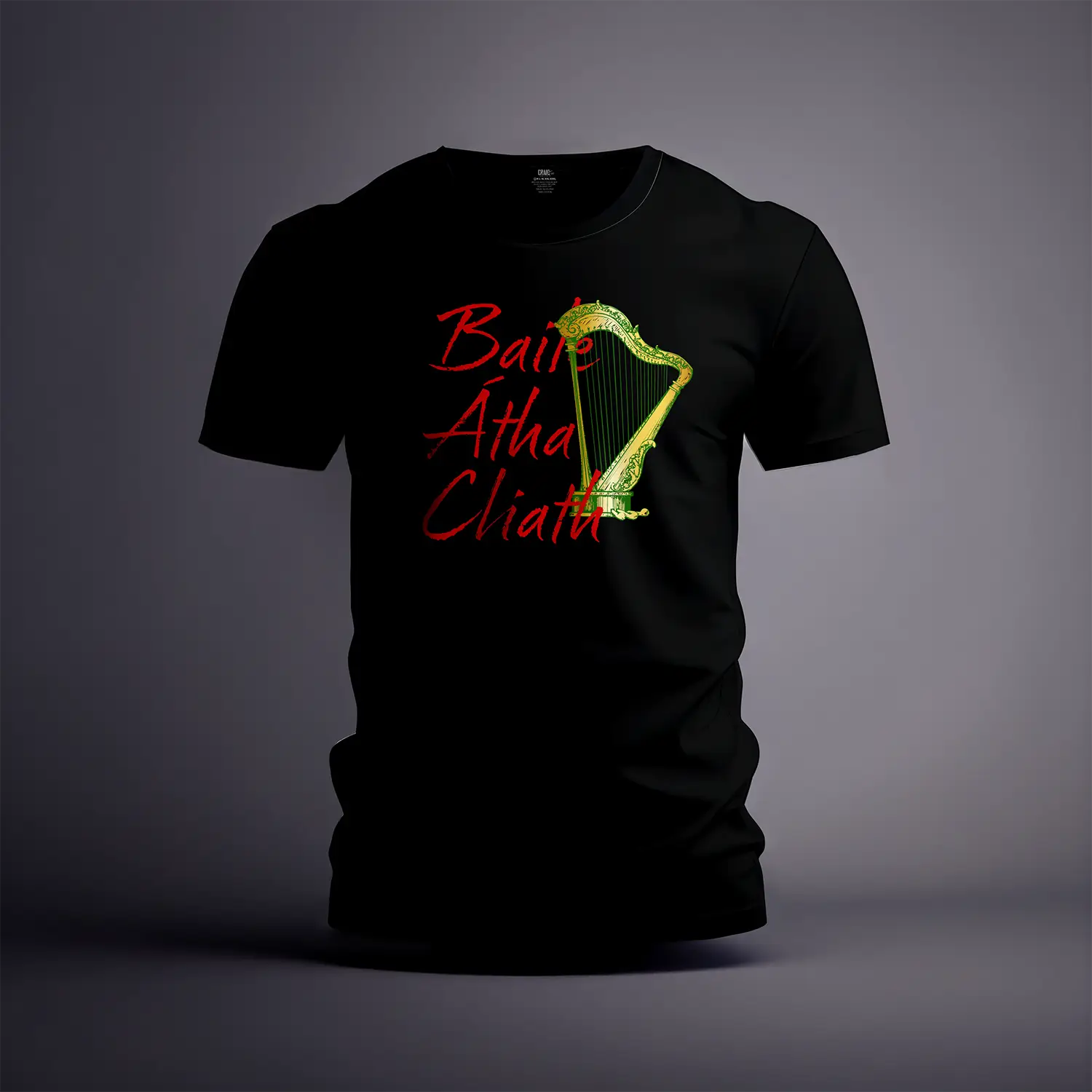 CraicTee-Baile Átha Cliath Dublin T-Shirt | Gold Irish Harp Tee | Dublin Heritage Graphic